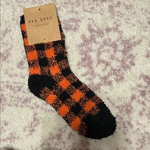 Rae Dunn Black and Orange Checkered Socks